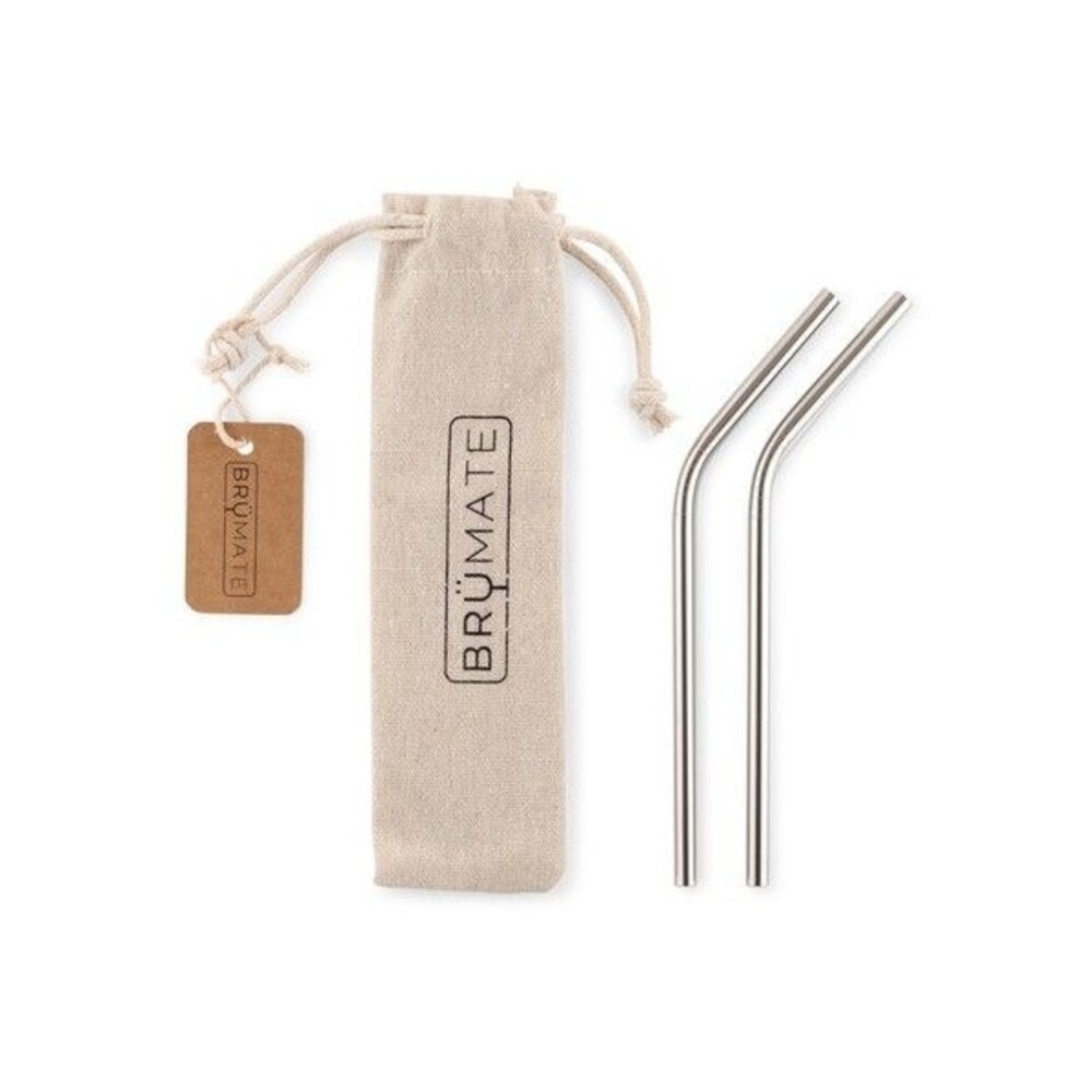 BruMate 2 Stainless Steel 6.5" Wine Straws w/canvas bag for 12-14 oz cups Silver